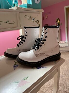 Dr. Martens White Patent Leather Combat Boots